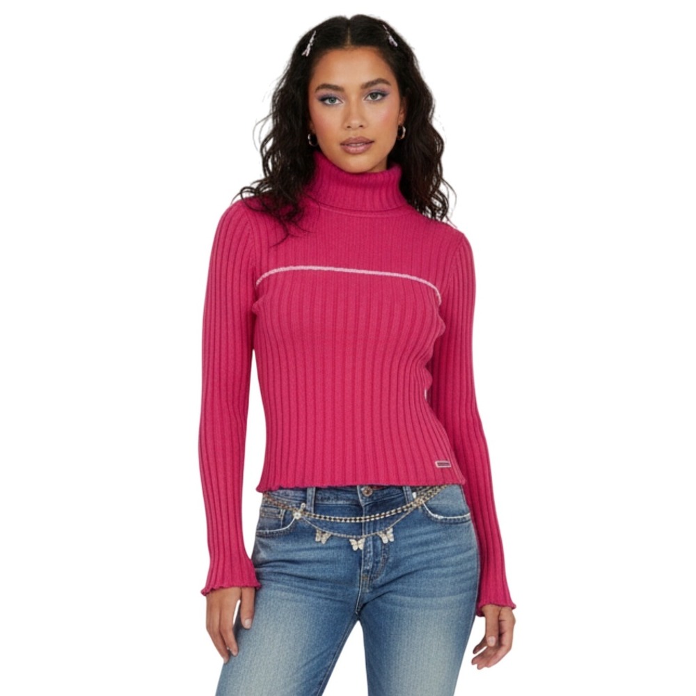 Unionbay Y2K Ribbed Turtleneck Stripe Sweater‎ Medium Stretch Vintage Grunge